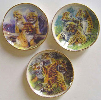 Dollhouse Miniature 3 Wild Cat Plates